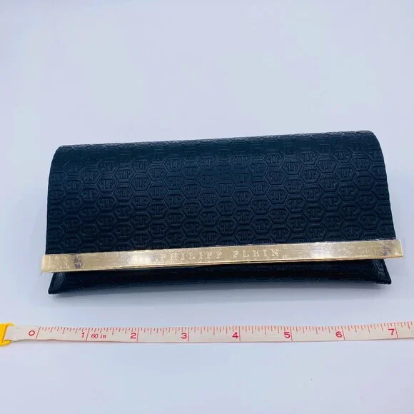 Philipp Plein Sunglasses Case Set, Black Suede Leather, Gold 